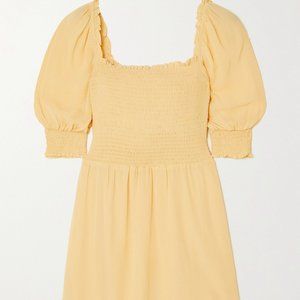 Reformation Elle Ruffled Shirred Crepe Mini Dress In Yellow